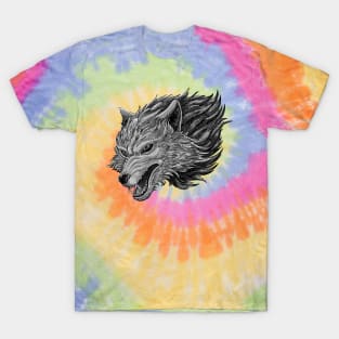 Head of wolf on grey color T-Shirt